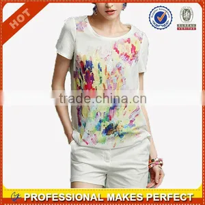 New Design Ladies Cotton Printed T-shirt OEM(YCT-B0123) thumbnail-1