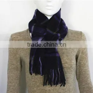 Navy and Purple Checked Wool Scarf thumbnail-3