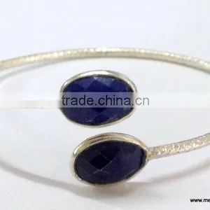 Lapis Lazulli Sterling Silver Bezel Setting Bangle, Bezel Sterling Silver Bangle, Lapis Lazulli Bezel Bangle thumbnail-1