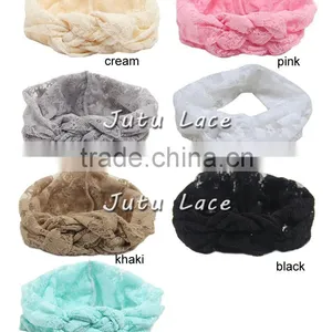 New !!Small Torx Baby Lace Knitting Cross Hair With Children in Europe and the Elastic Lace Hair Hoop Head With Seven Color thumbnail-1