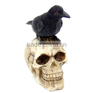 Raven on Skull Collectible Bird Crow Skeleton Figurine Statue Model thumbnail-1