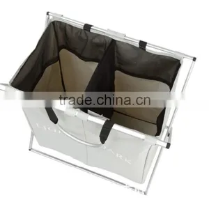 Double Layers Laundry Hamper 2 Compartment Sorters With Aluminum Frame thumbnail-1
