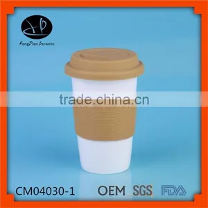 Ceramic Cups With Silicone Sleeve,coffee Cups With Lid,Coffee Tea Thermal Insulation Gifts thumbnail-1