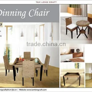 Water Hyacinth Dining Set, Dining Furniture Chair and Table With Glass Wooden Frame thumbnail-1