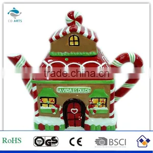Xmas Ginger Bread Man House Ceramic Teapot thumbnail-1
