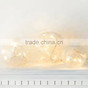 Set of 3 Battery Operated Crackled Glass Warm White Christmas LED Fairy Light Balls thumbnail-3