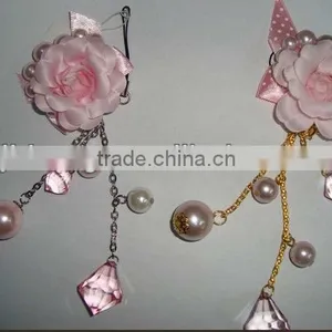 Pink Hair Accessory Clip With Artifical Flower /Pearl, Diamond thumbnail-1