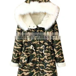Women's Thicken Camouflage Fleece Faux Fur Warm Winter Coat Hooded Parka Overcoat Jacket thumbnail-2