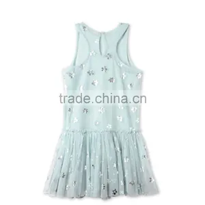 Printed Metallic Flowers Girl Tulle Party Dress Kids Frocks Neck Designs Childern Frock Model HSd5178 thumbnail-3