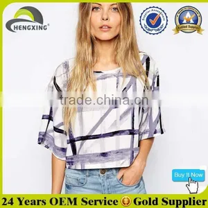 100% Polyester All Over Print Woman Stylish 3/4 Sleeve Raglan T-shirt thumbnail-1