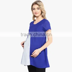 Blue Short Sleeve Tops Maternity Dresses for Office Lady thumbnail-4
