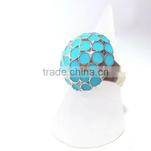 Big Turquoise Dome Rings, Custom Jewelry, Exclusive Unique Jewelry Rings, Dotted Rings, Korea Rings for Women thumbnail-1