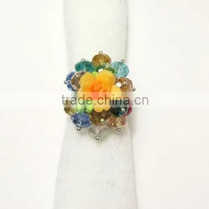 Color Burst Bead Flower Rings, Fashion Bead Rings, Elegant Flower Rings for Woman thumbnail-1