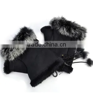 2015 New Women's Rabbit Fur Hand Wrist Fingerless Warm Winter Gloves 3379 thumbnail-2