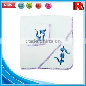 China Wholesale Supplier White Terry Applique Organic Cotton Baby Hooded Bath Towel Terry Towel With Dobby Border thumbnail-1