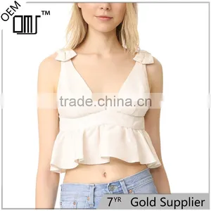 2017 OEM Girls Charming Bow Shoulder Harness Crop Cute Blouses thumbnail-1
