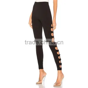 High Waisted Cut Out Design Fashion Ladies Distressed Workout Leggings thumbnail-5