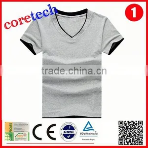Plain Blank Mens Slim Fit V-neck T-shirt Factory thumbnail-2