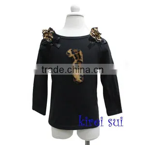 Kids Girls 1st Birthday Brown Leopard Black Long Sleeves Top 1-7Y thumbnail-1