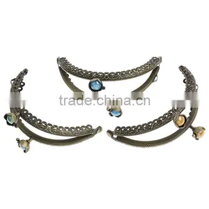 Antique Bronze Mixed AB Color Resin Ball Flower Metal Frame Kiss Clasp Arch For Purse Bag thumbnail-1