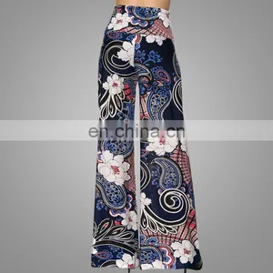 New Arrival Islamic Clothing Womens Vintage Career OL Loose Slim High Waist Floral Printing Wide Leg Long Pants Palazzo Trousers thumbnail-3
