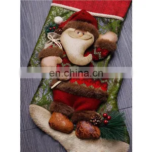 43CM Large 3D Green and Red High Quality Home Decoration Gift Christmas Stockings With Christmas Grass - Santa Claus thumbnail-4