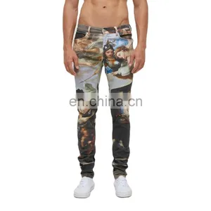 DiZNEW Custom Mens Digital Printed White 98%Cotton2%spandex Fade Jeans thumbnail-1