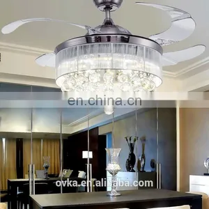 Becomes Invisible Light Led Crystal Ceiling Fan Light Minimalist Modern Living Room Chandelier Dining Bedroom Fan Fan Lights thumbnail-2