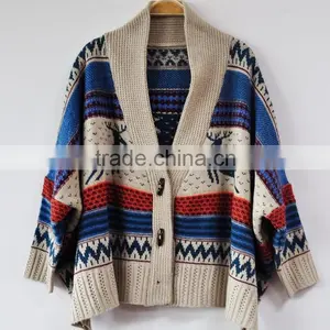 100% Cotton Winter Coat Sweater Warm Cardigan Sweater for Lady thumbnail-1