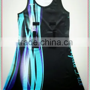 Blue and Black Custom OEM Sublimation Sports Netball Dress thumbnail-1