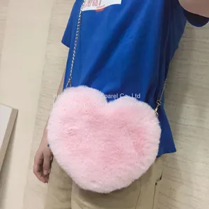 012heart Purse Sets Small Women Purses and Handbags Ladies Mini Designer Kid Little Girls Faux Fur Furry Heart Shaped Bags thumbnail-1