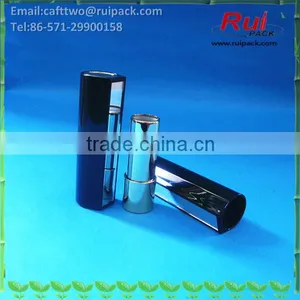Black Round Lipstick Tube With Mirror, Metal Shiny Gold Lip Balm Tube With Big Cover thumbnail-1