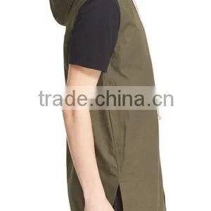 Wholesale Khaki Mens Hooded Sleeveless Canvas Jackets thumbnail-3