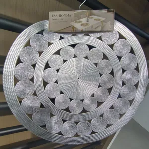 Non-Slip Heat Resistant Washable Vinyl Table Mats for Kitchen Dining Beautiful Vinyl Silver Round Placemats thumbnail-1