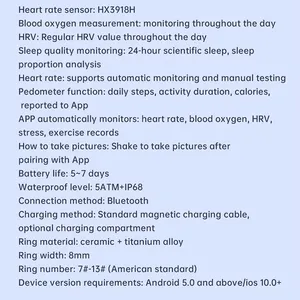 5ATM Ceramic Smart Ring Lightweight Heart Rate Blood Oxygen Sleep Stress Sports Remote Health Monitor App Control With Charging Case thumbnail-5