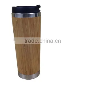 Mlife Manufacture Good Quality 450ml Inner 18/8 304 Stainless Steel Outer Bamboo Vacuum Tea Mug Flask, Custom Logo thumbnail-1