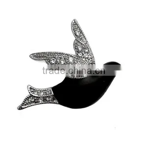 Wholesale 4*3.5cm Black Enamel & Clear Crystal Flying Bird Brooch thumbnail-1