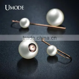 UMODE Gorgeous Long Double Pearl Gold Plated Earrings Elegant Fashion Bijoux Jewelry thumbnail-1