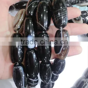 15*30mm Barrel Drum Shape Natural Polished Black Agate Strip Beads thumbnail-2