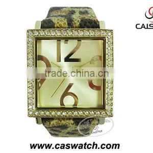 Luxury Diamond Ladies Watch With Big Alloy Case and Leopard Leather Strap thumbnail-1
