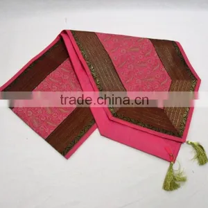 Indian Silk Table Runner With Placemats and Coaster in Pink Color Size 16*62 thumbnail-2