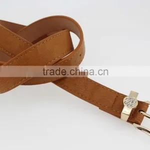 Women's Plain Brown PU Leather Belt With Rhinestone Buckle thumbnail-4