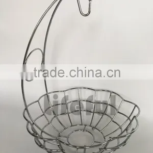 Fruit Basket With Banana Holder - Chrome Metal Wire Hanger thumbnail-1