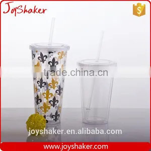 Hot Double Wall Joyshaker Straw Plastic Cup, BPA Free Plastic Cup With Lid 450ml thumbnail-4