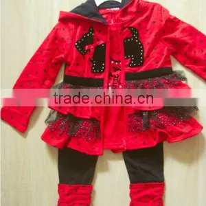 Children Clothing Set 3Pcs Cotton Girls Ruffle Coat With Hood Kids Spring Set thumbnail-1