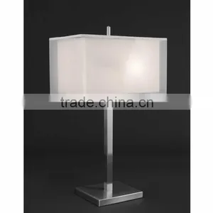 New Design Cross Metal Holder Contracted Hotel Bedroom Table Light Big Brown Fabric Shade Table Light thumbnail-3