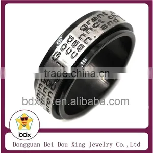 IP Black Plated Religious Goddess Prayer For Us Jewelry Jesus Cross Rotate Holy Bible Stainless Steel Catholic Two Layers Ring thumbnail-1
