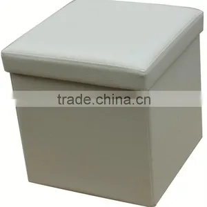 Stronger!! White PVC Leather Foldable Storage Stool With Button thumbnail-1