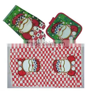 3 Piece Christmas Kitchen Set - Tea Towels, Oven Mitt, Potholder 100% Cotton thumbnail-5