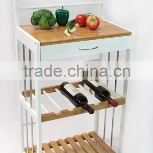 Bamboo Kitchen Trolleys With Baskets Wheels for Kitchen Room thumbnail-1